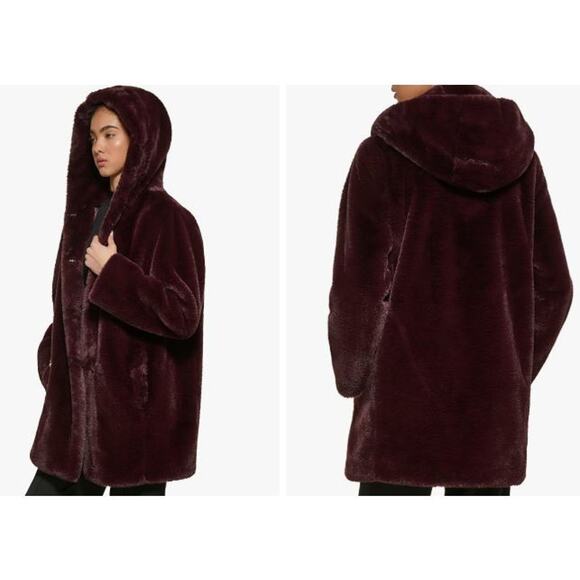 Women DKNY Black Faux Fur Hooded Coat Jacket Pockets Sz XL $380 - Picture 15 of 16